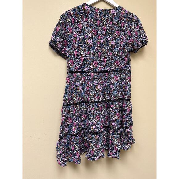 Wild Fable Size S Floral Print Short Sleeve Tiered Babydoll Mini Dress Purple - Picture 8 of 12